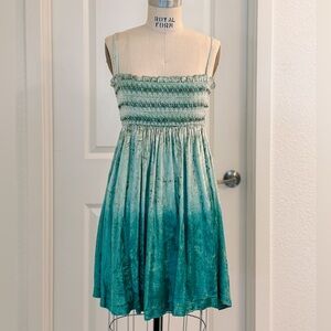 URBAN OUTFITTERS rare boho teal ombré crushed velvet minidress w/amber beads XS
